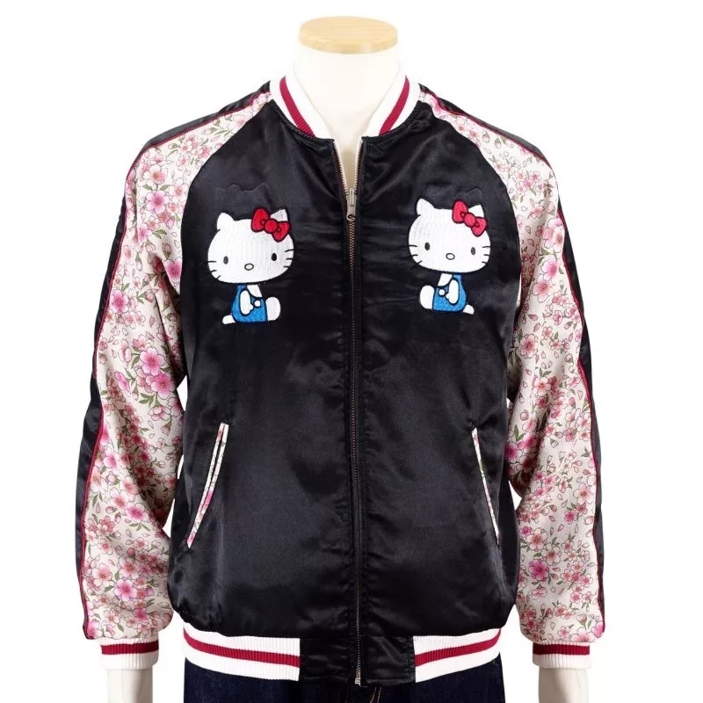 Hello Kitty Sakura Sukajan Reversible Bomber With Kimono Fabric Sleeves